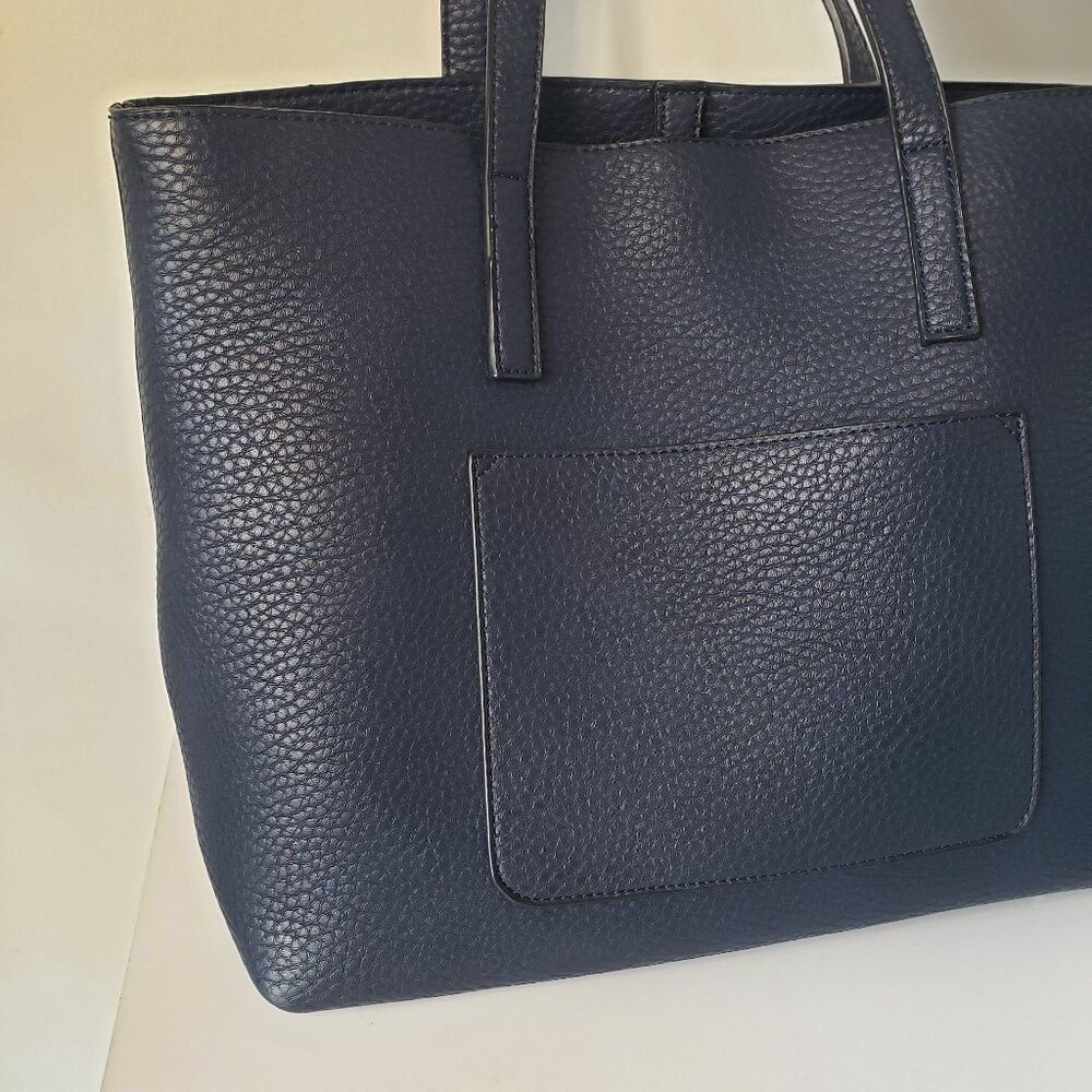 Navy Blue Leather Satchel Purse w/ accessory bag